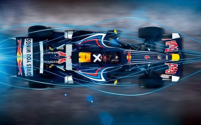 Red Bull Racing Formula 1 car with aerodynamic visualization