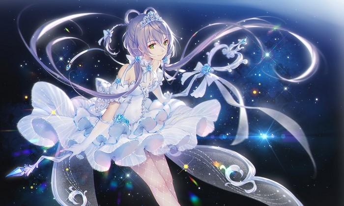 Luo Tianyi from Vocaloid in a white dress with ribbons