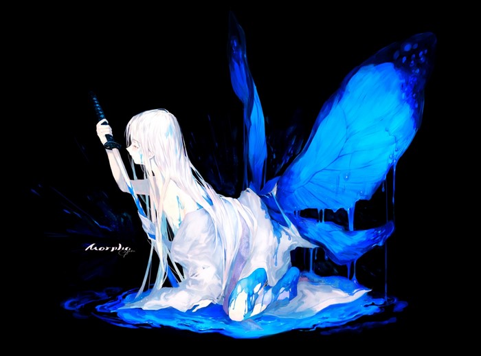 Anime girl with butterfly wings and sword