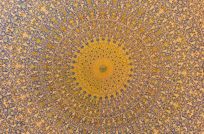 Intricate Islamic tile dome pattern in Iran