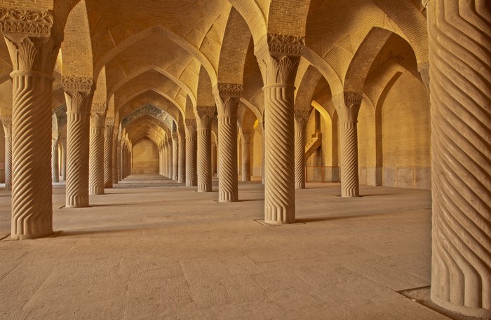 Interior of Nasir al-Mulk Mosque with columns and arches