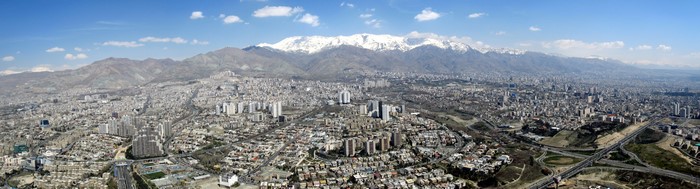 Panoramic view of Tehran cityscape with Alborz mountains