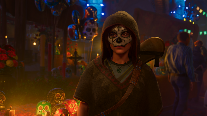 Lara Croft from Shadow of the Tomb Raider during Dia de los Muertos