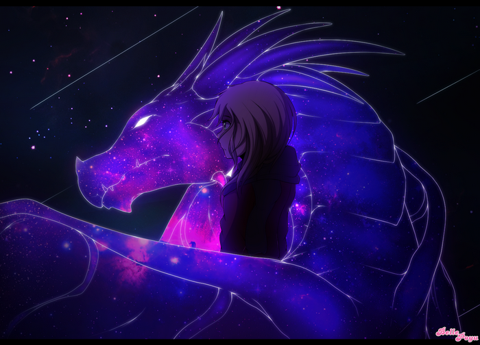 Anime girl with a galaxy dragon