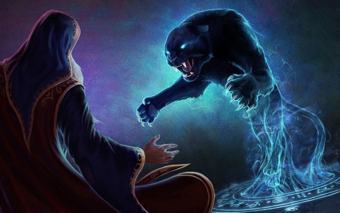 Wizard summons a spectral panther