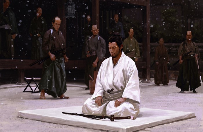 Samurai preparing for ritual suicide in the snow