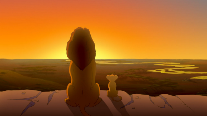 Simba and Mufasa from The Lion King at sunset
