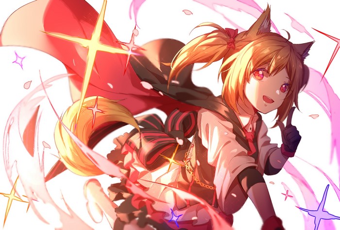 Sora from Arknights, fox girl with red eyes