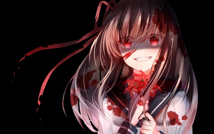 Anime girl with red eyes and blood splatters