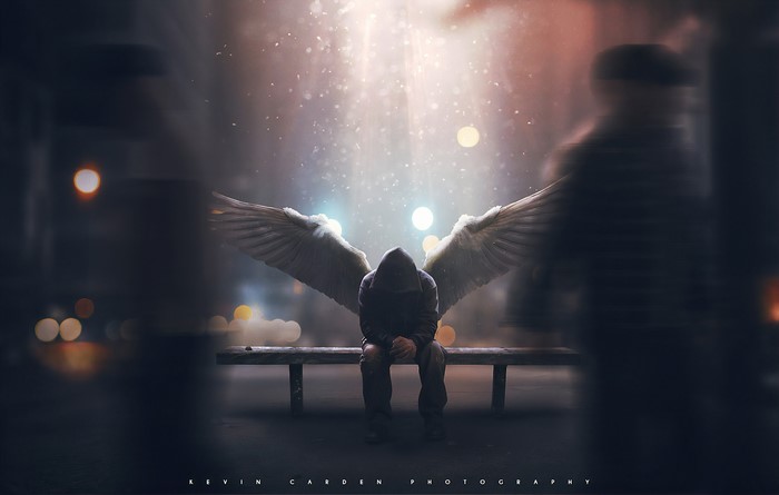 4K Fantasy Art of Urban Angel with Wings
