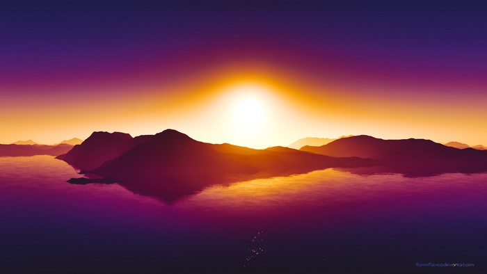 4K Sunset over Mountains and Sea