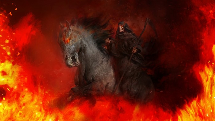 Grim Reaper on a horse in hell