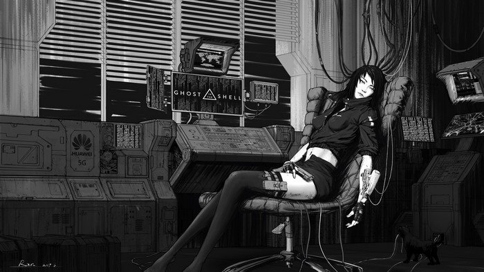 Woman from Ghost in the Shell with Huawei 5G tech