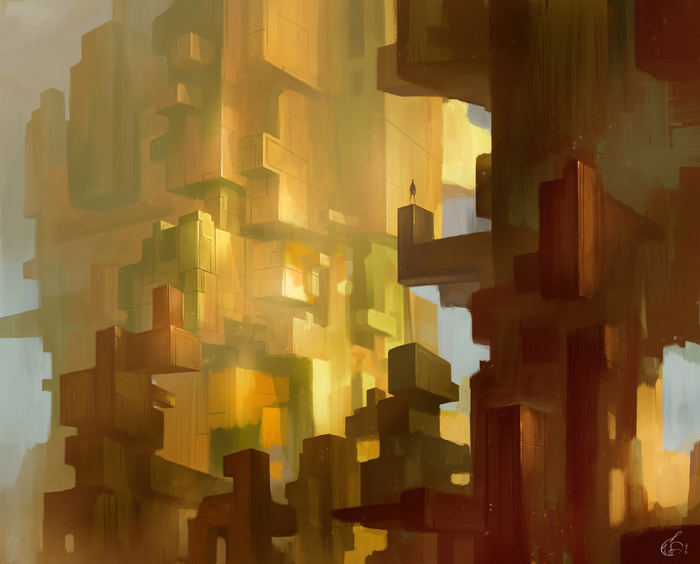 Abstract digital painting of geometric structures