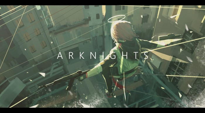 Exusiai from Arknights with AK-47 in a city