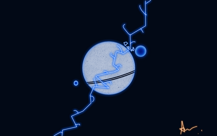 Abstract space art with planet and lightning