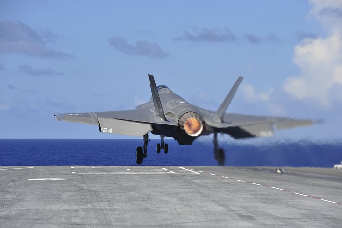 4K Lockheed Martin F-35 Lightning II on Aircraft Carrier