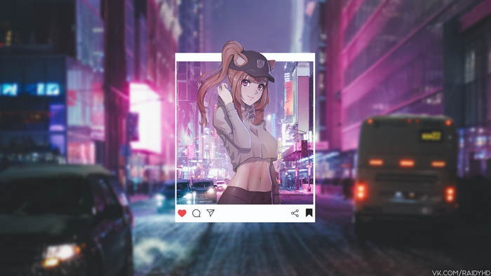 Anime girl in a city at night