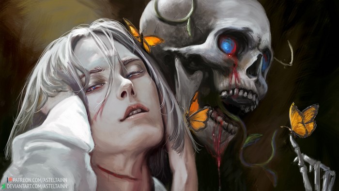 Woman and Skull with Butterflies