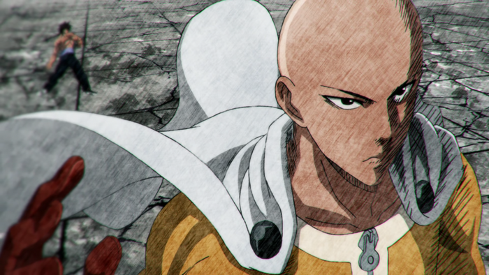 Saitama from One-Punch Man in action