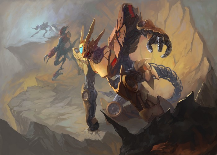 Robots in a rocky landscape