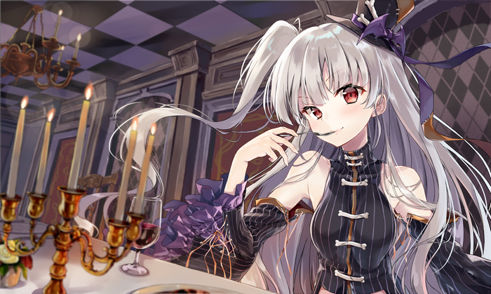 Anime girl with silver hair and red eyes
