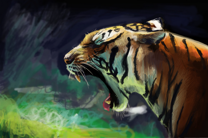 Digital art of a tiger yawning