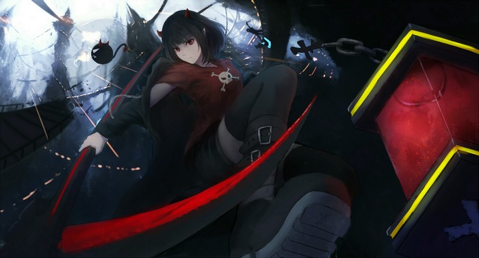 Anime girl with horns and scythe