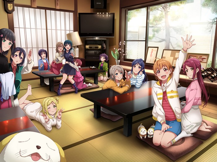 4K Love Live! Sunshine anime girls in a room