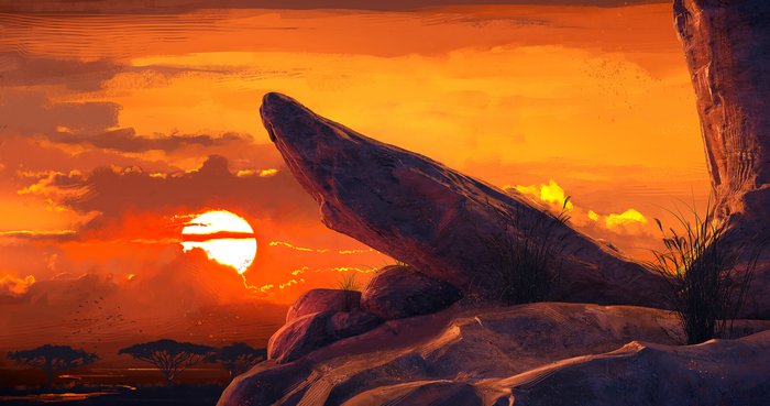 Sunset over Pride Rock, The Lion King artwork