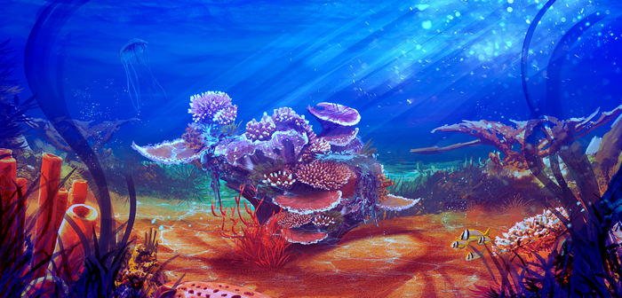 Underwater coral reef artwork by Luciano Neves