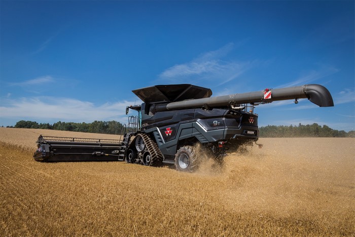 Massey Ferguson 9T combine harvester in a wheat field