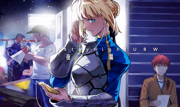Saber from Fate/Stay Night: Unlimited Blade Works with headphones