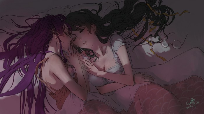 Senjougahara Hitagi and Hanekawa Tsubasa from Monogatari Series sleeping