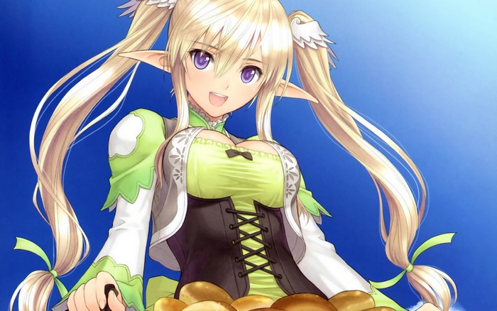Anime Elf Girl with Twintails and Purple Eyes