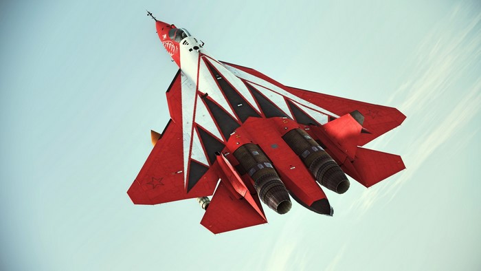Sukhoi Su-57 jet fighter with shark mouth livery