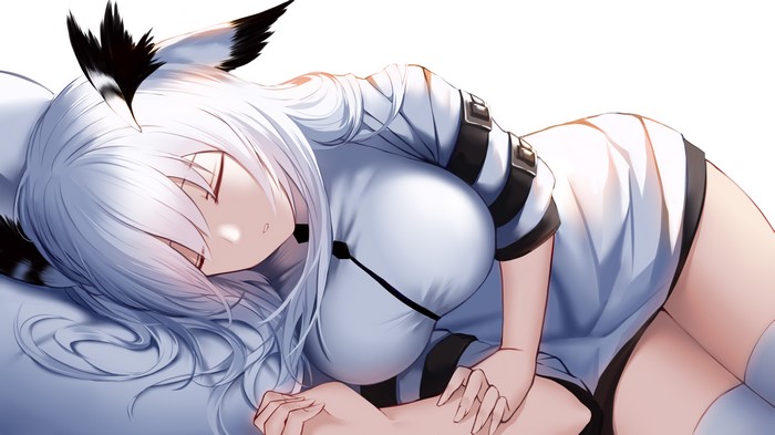 Anime girl with white hair sleeping