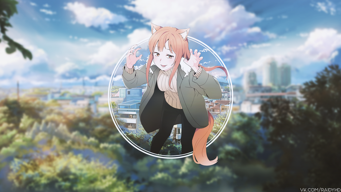 Anime girl with cat ears in a circle