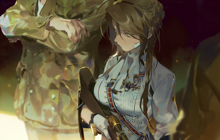 Anime girl with sniper rifle and soldier
