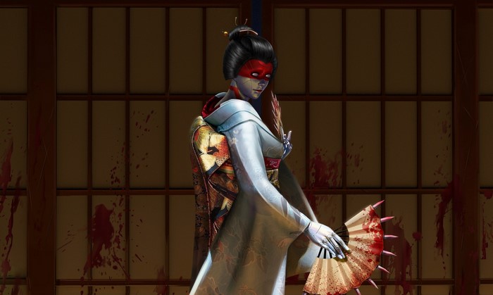 Robot Geisha with Bloody Fan