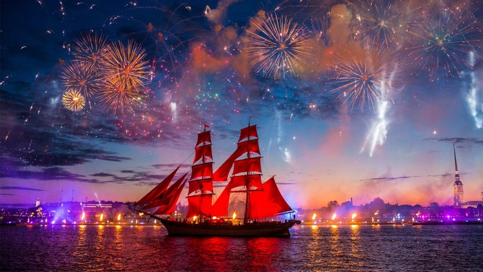 Scarlet Sails festival in St. Petersburg with fireworks