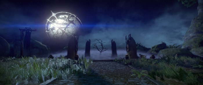 Excalibur from Warframe in a mystical setting