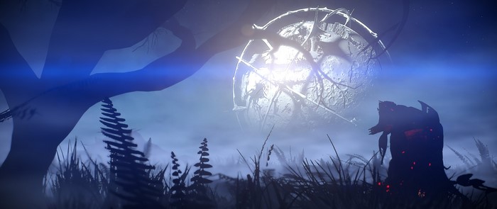 Warframe Excalibur on a misty alien moon
