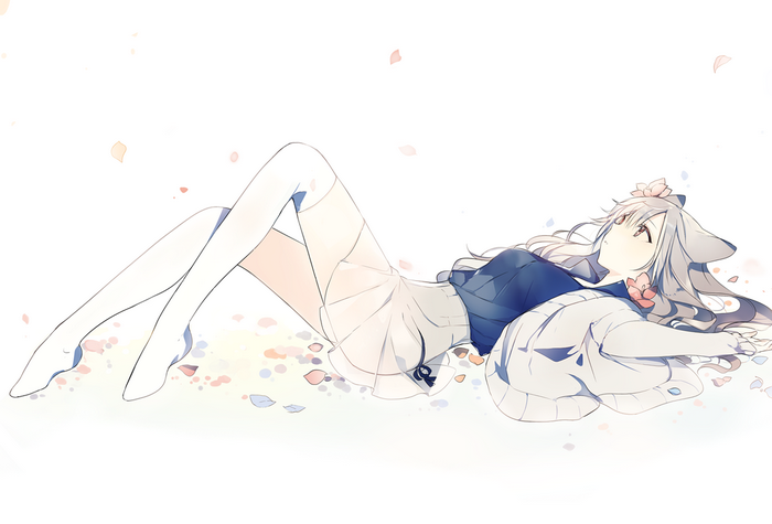 Anime girl with cat ears lying down
