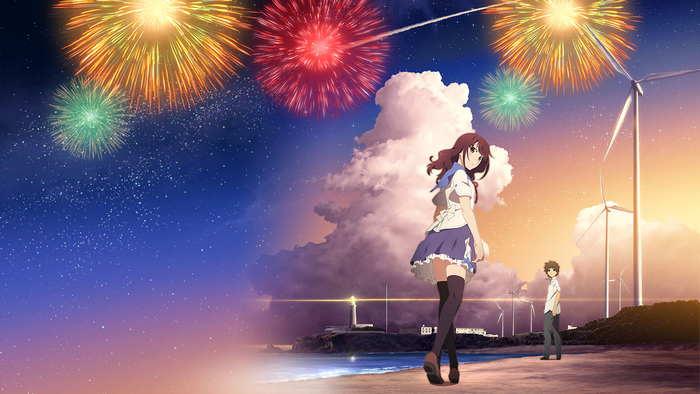 Fireworks over a beach with Norimichi Shimada and Nazuna Oikawa