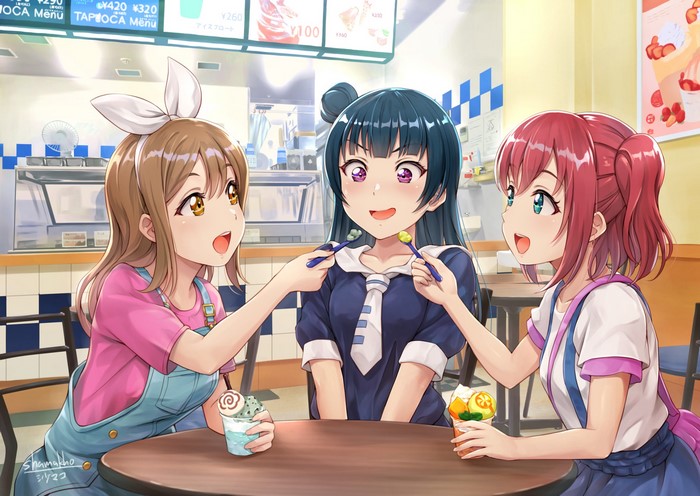brunette short hair blue eyes ponytail Kunikida Hanamaru