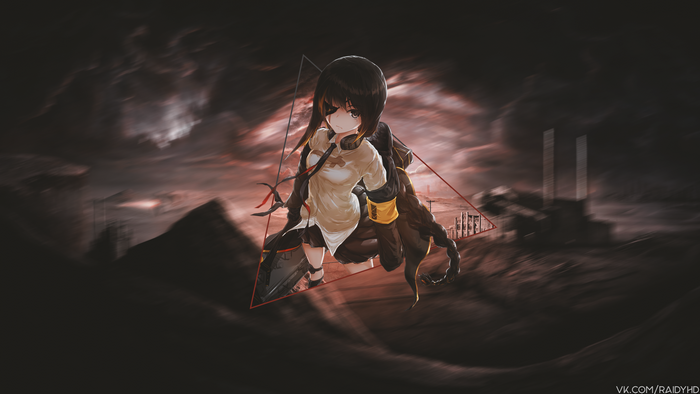 Anime girl from Girls Frontline in a desolate landscape