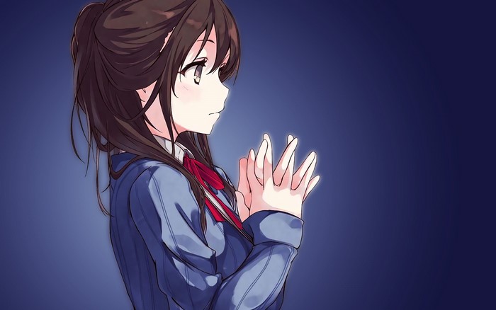 Anime girl in school uniform with red bow