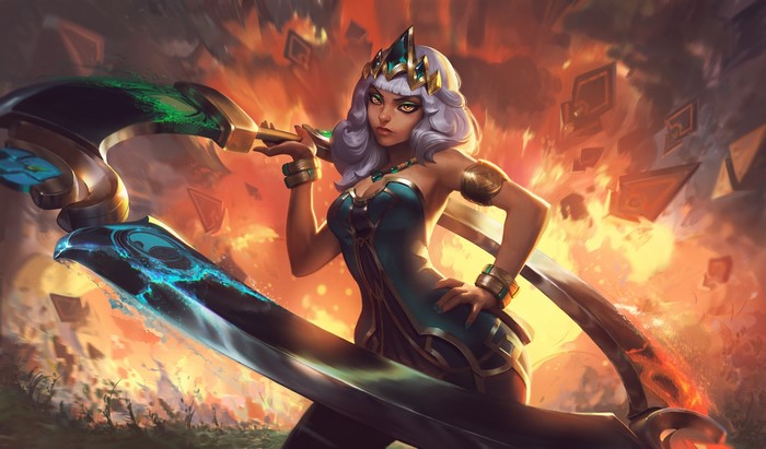 Qiyana from League of Legends with a large weapon