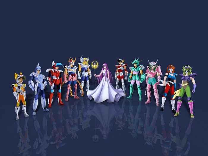 Saint Seiya characters with Athena in the center